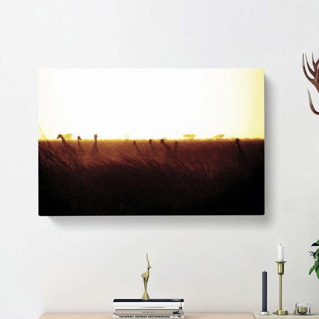 Giraffes At Sunset - Wrapped Canvas Print East Urban Home Size: 40cm H x 60cm W x 3cm D on Productcaster.