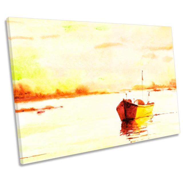 Sunset Boat Yellow Lake Framed - Wrapped Canvas Art Prints Longshore Tides Size: 61cm H x 91.4cm W x 4cm D on Productcaster.