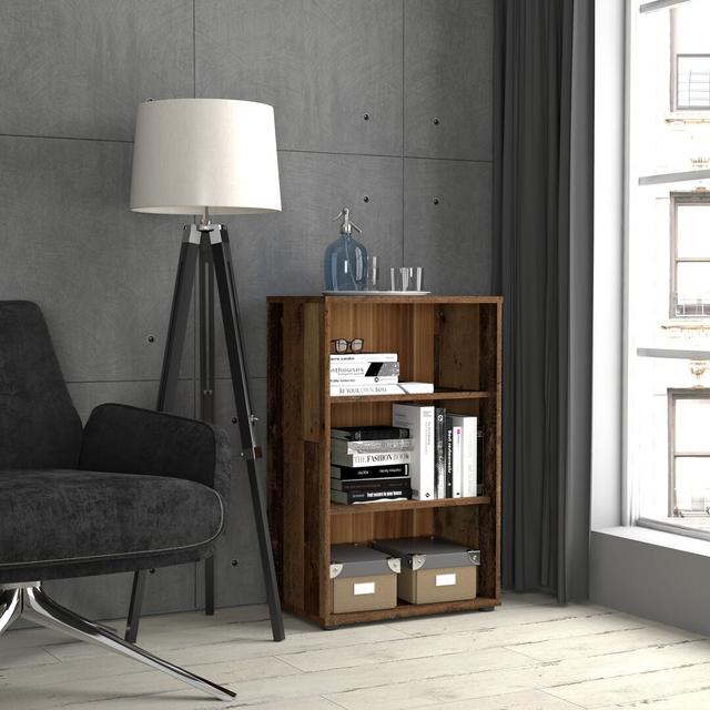 Amandla Bookcase Wade Logan Size: 85.5cm H x 54cm W x 34.8cm D, Colour: Old Wood on Productcaster.