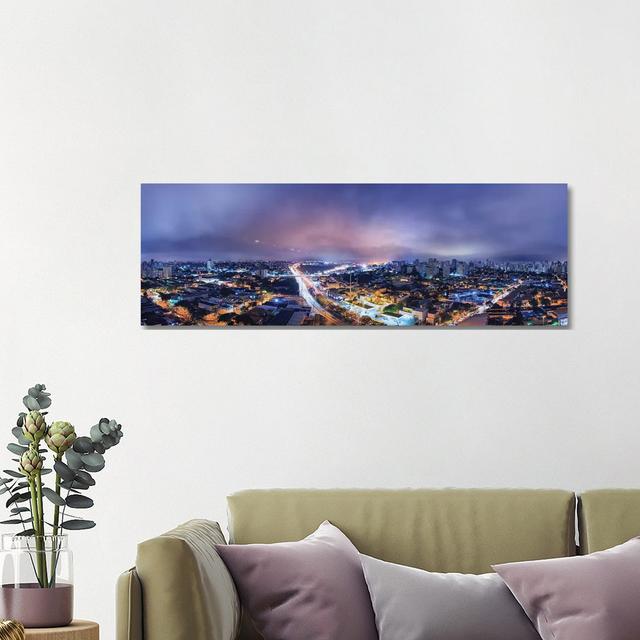 Night Cityscape Pano by Glauco Meneghelli - Wrapped Canvas Panoramic Print Brayden Studio Size: 40.64cm H x 121.92cm W x 3.81cm D on Productcaster.