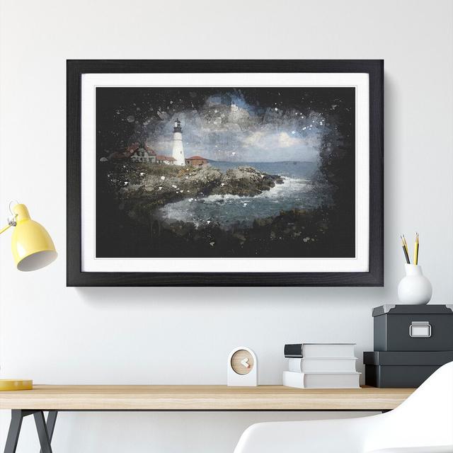 Lighthouse in Maine - Picture Frame Graphic Art East Urban Home Frame Option: Black Framed, Size: 48cm H x 65cm W x 2cm D on Productcaster.