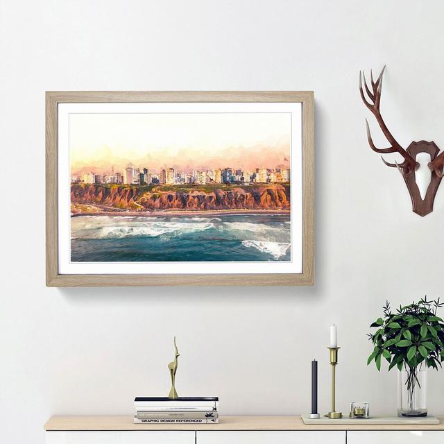 Lima Skyline in Peru in Abstract - Picture Frame Graphic Art Print East Urban Home Frame Option: Oak Framed, Size: 27cm H x 36cm W x 2cm D on Productcaster.