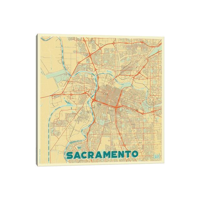 Sacramento Retro Urban Blueprint Map by Hubert Roguski - Wrapped Canvas Painting Borough Wharf Size: 66cm H x 66cm W x 1.9cm D on Productcaster.