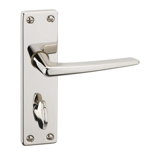 Royale Metal Lever Latch Door Handles Set Round Rose Internal, External Urfic Finish: Satin Nickel Bathroom on Productcaster.