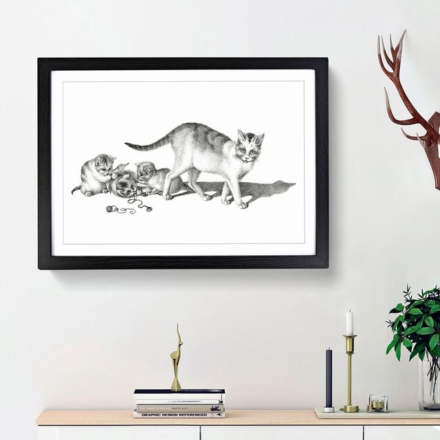 Cat with Playful Kittens by Gottfried Mind - Picture Frame Graphic Art Print East Urban Home Frame Option: Black Framed, Size: 27cm H x 36cm W x 2cm D on Productcaster.