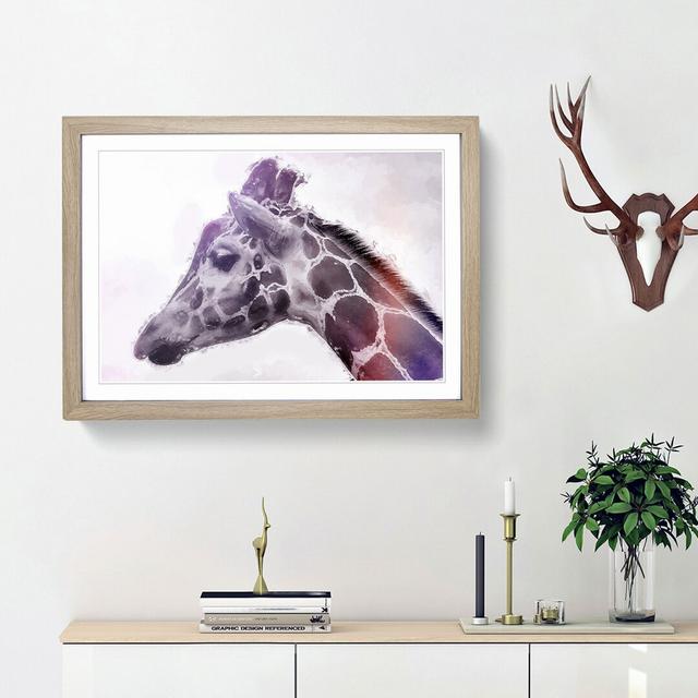 Giraffe with Purple Haze - Picture Frame Painting Print East Urban Home Frame Option: Oak Framed, Size: 48cm H x 65cm W x 2cm D on Productcaster.