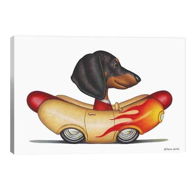 Dachshund Flaming Wienermobile by Danny Gordon - Graphic Art Print on Canvas Isabelle & Max Size: 30.48cm H x 45.72cm W x 1.91cm D, Frame Option: No F on Productcaster.