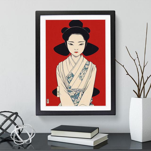 Gentle Geisha - Wrapped Canvas Graphic Art World Menagerie Format: Black Framed, Size: 46cm H x 34cm W x 2cm D on Productcaster.