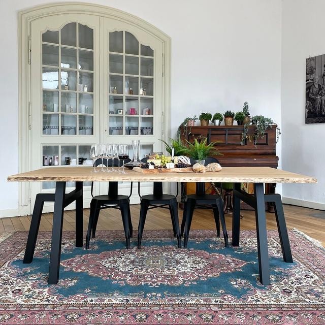 Solid Oak Trestle Dining Table Brût Life Size: H76 x L220 x W100cm on Productcaster.