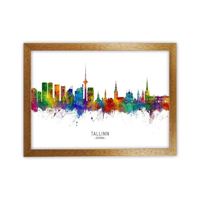 Tallinn Estonia Skyline by Michael Tompsett - Graphic Art Latitude Run Size: 64cm H x 88cm W x 3cm D, Format: Brown Framed on Productcaster.