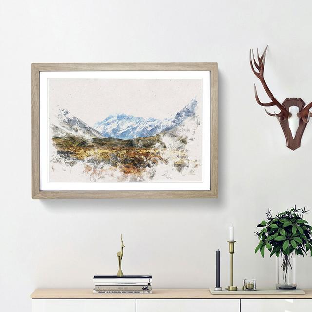 Aoraki Mount Crook New Zealand Watercolour - Picture Frame Graphic Art Print East Urban Home Size: 36cm H x 48cm W x 2cm D, Frame Option: Oak Framed on Productcaster.