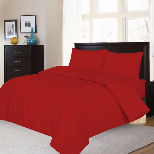 Aubrei Solid Colour Duvet Cover Set with Pillowcases 17 Stories Colour: Red, Size: Double - 2 Standard Pillowcases on Productcaster.