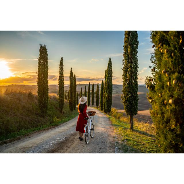 Young Girl With Vintage Bicycle At Sunset by SimonSkafar - No Frame Print on Canvas 17 Stories Size: 51cm H x 76cm W on Productcaster.