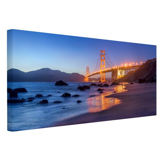 Golden Gate Bridge in the Evening - Wrapped Canvas Graphic Art Ebern Designs Format: 330g/m² recycled canvas, Size: 40cm H x 80cm W on Productcaster.