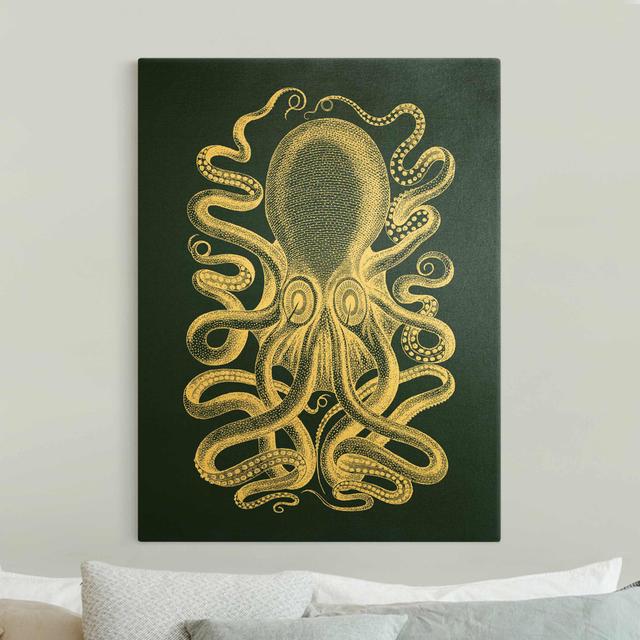 Leinwandbild Gold - Illustration Oktopus Auf Blau Haus am Meer on Productcaster.