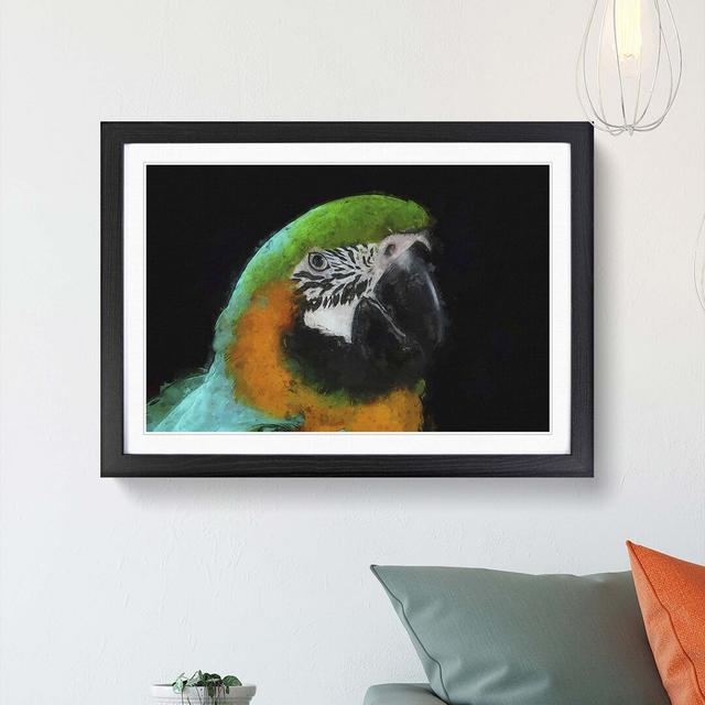 Yellow & Green Macaw Parrot in Abstract - Picture Frame Painting Print East Urban Home Size: 35cm H x 50cm W x 2cm D, Frame Option: Black on Productcaster.