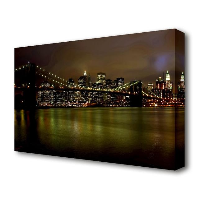 Brooklyn Bridge Green Waters - Wrapped Canvas Photograph Print East Urban Home Size: 101.6 cm H x 142.2 cm W on Productcaster.