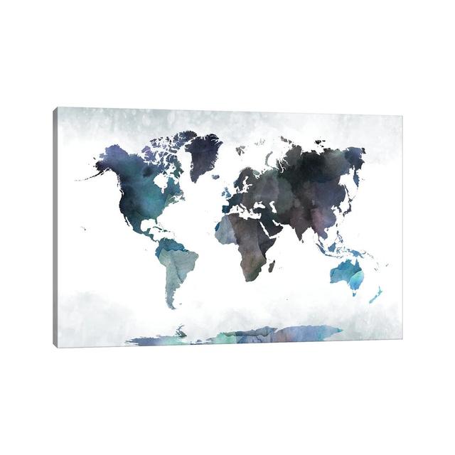 Bluish World Map Ivy Bronx Size: 101.6cm H x 152.4cm W x 3.81cm D, Format: Wrapped Canvas on Productcaster.