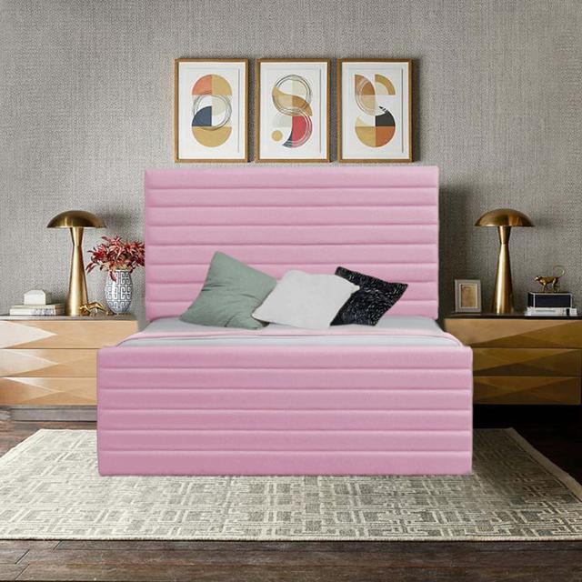 Maizah Upholstered Panel Bed Ebern Designs Size: Small Double (4'), Upholstery: Pink on Productcaster.