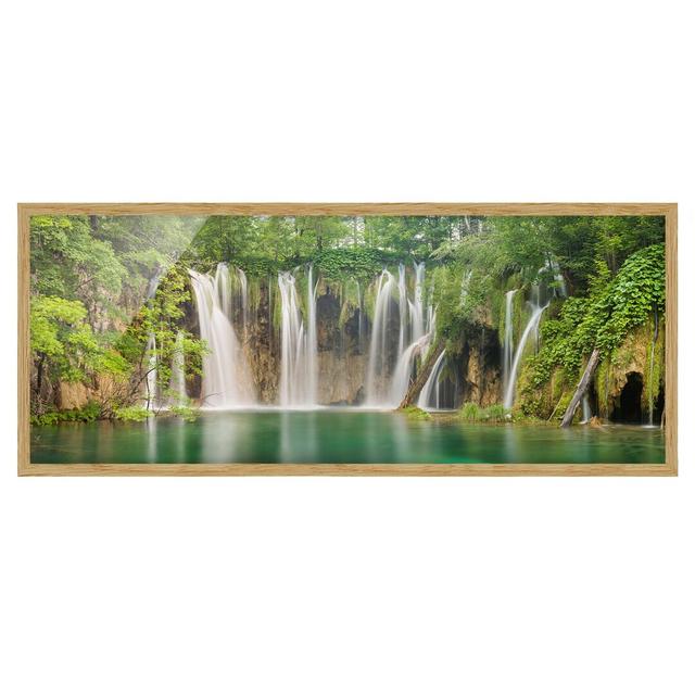 Plitvice Lakes Waterfall - Picture Frame Photograph Union Rustic Frame Option: Brown, Size: 50cm H x 130cm W x 2cm D on Productcaster.