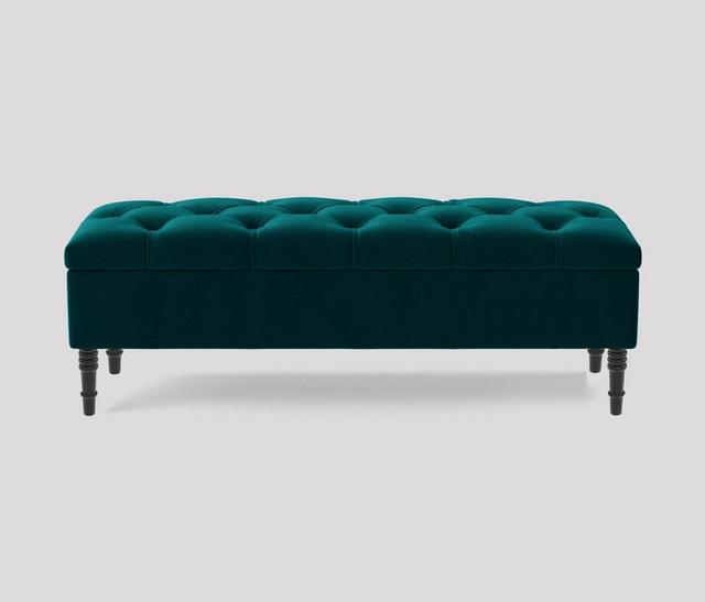 Chesterfield Ottoman Bench with Storage – Plush Velvet Upholstered Bench R&M Furnishers Upholstery Colour: Emerald Green, Size: 120cm W x 40cm H x 40c on Productcaster.