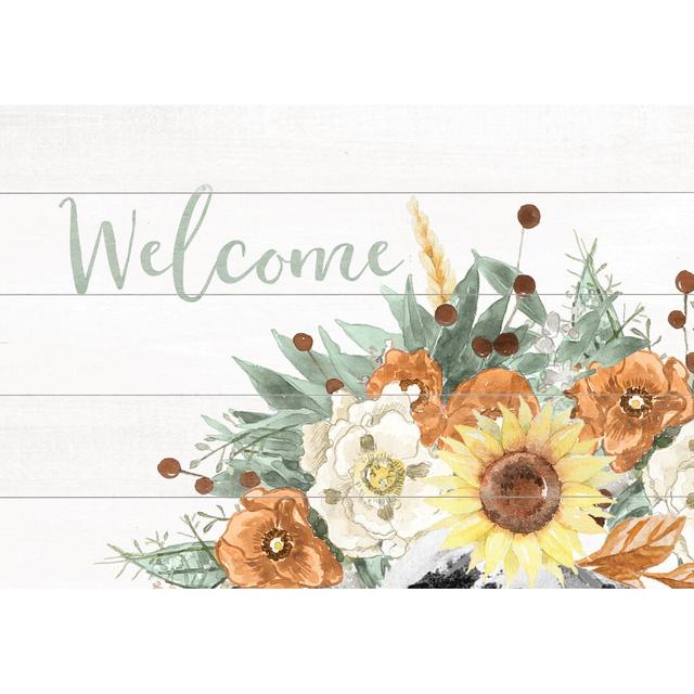 Welcome Sage Farmhouse Florals - Wrapped Canvas Painting Rosalind Wheeler Size: 61cm H x 91cm W x 3.8cm D on Productcaster.