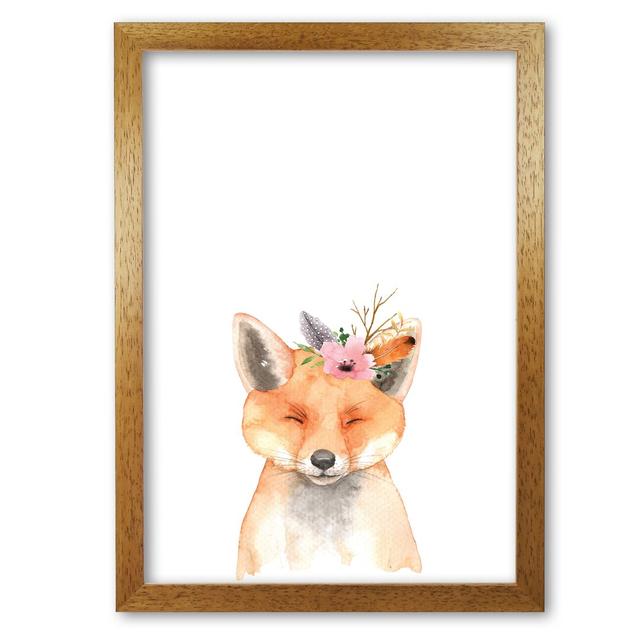 Forest Friends, Floral Cute Fox - Painting Print on Paper East Urban Home Format: Honey Oak Frame, Size: 60 cm H x 42 cm W x 5 cm D on Productcaster.