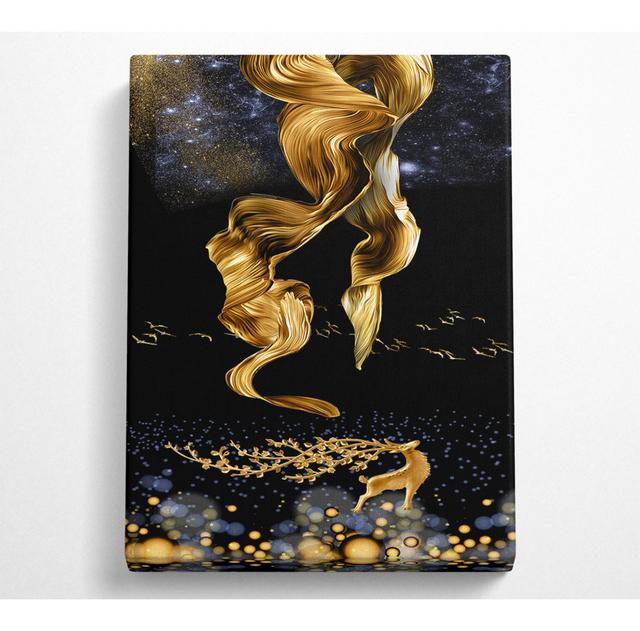 Black Sky With Gold Deer - No Frame Art Prints on Canvas ClassicLiving Size: 81.3cm H x 50.8cm W on Productcaster.