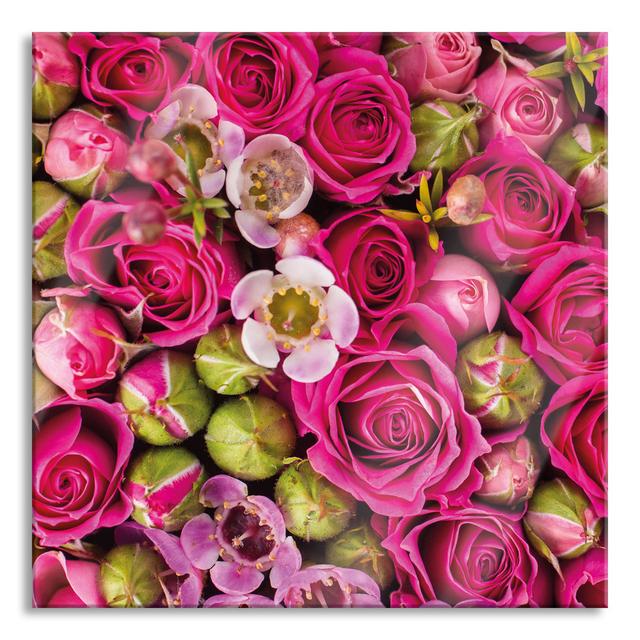 Pink Red Roses - No Frame Print on Glass Brayden Studio Size: 70cm H x 70cm W x 0.4cm D on Productcaster.