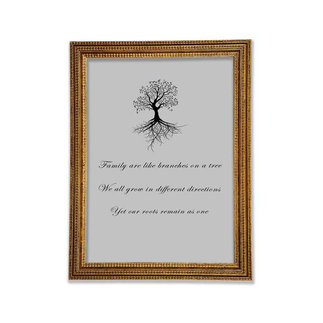 Family Quote Family Are Like Branches 2 Framed Print Happy Larry Size: 42cm H x 29.7cm W x 3cm D, Colour: Grey on Productcaster.