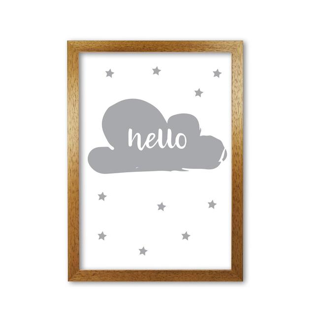 Hello Cloud - Typography Print on Paper East Urban Home Format: Honey Oak Frame, Size: 42 cm H x 30 cm W x 5 cm D on Productcaster.