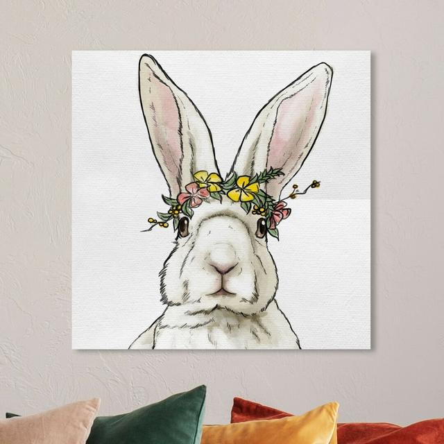 Floral Bunny - Wrapped Canvas Painting East Urban Home Size: 31 cm H x 31 cm W x 4 cm D on Productcaster.