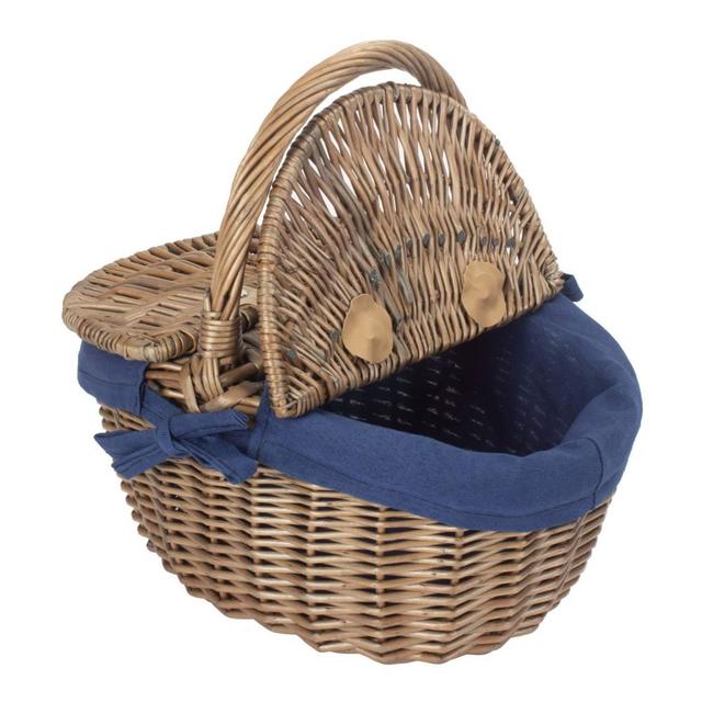 Small Antique Wash Finish Oval Wicker Picnic Basket With Blue Lining Bay Isle Home on Productcaster.