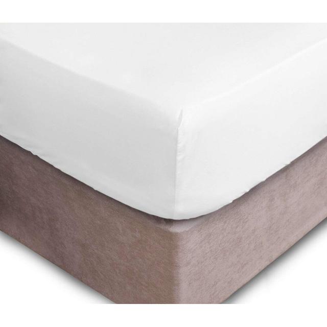 200 Thread Count Cotton Blend Percale Fitted Sheet Symple Stuff Size: Super King (6'), Colour: White on Productcaster.