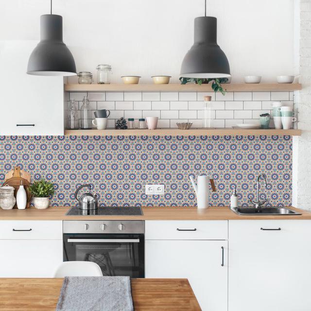 Aren PVC Tile in White/Blue/Yellow Bloomsbury Market Size: 90cm x 50cm, Material: Premium on Productcaster.