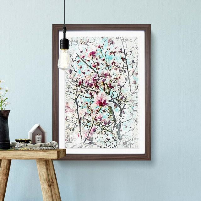 Pink Magnolia Blossom Tree in Abstract - Picture Frame Graphic Art Print East Urban Home Size: 50cm H x 35cm W x 2cm D, Frame Option: Walnut on Productcaster.