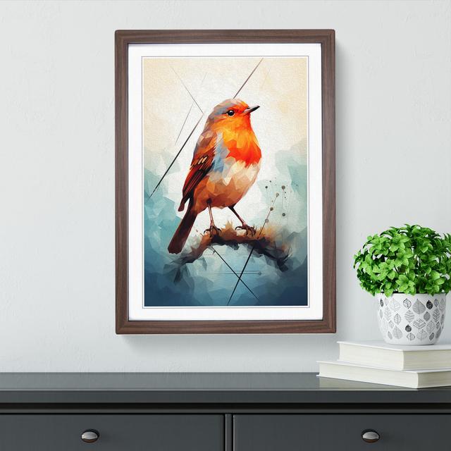 Robin Bird Geometric - Single Picture Frame Art Prints on Wood Marlow Home Co. Format: Walnut Framed, Size: 64cm H x 46cm W x 2cm D on Productcaster.