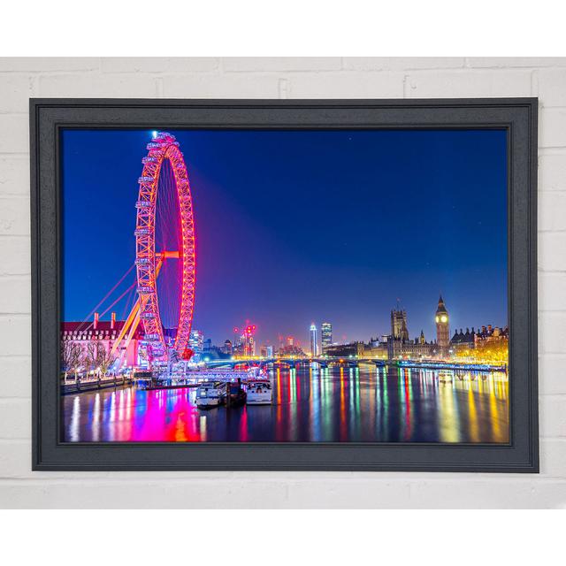 London Eye Rainbow Thames At Night - Single Picture Frame Art Prints Ebern Designs Size: 29.7cm H x 42cm W x 1.5cm D, Format: Grey Framed Paper on Productcaster.