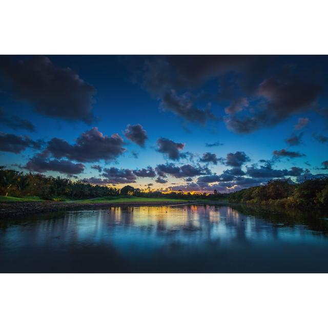 Halleli Tropical Sunset Over Lake - Wrapped Canvas Print Latitude Run Size: 81cm H x 122cm W x 3.8cm D on Productcaster.