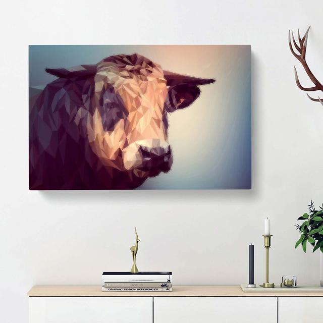 Geometric Cow Bull In Abstract - Wrapped Canvas Painting East Urban Home Size: 60cm H x 91cm W x 3cm D on Productcaster.