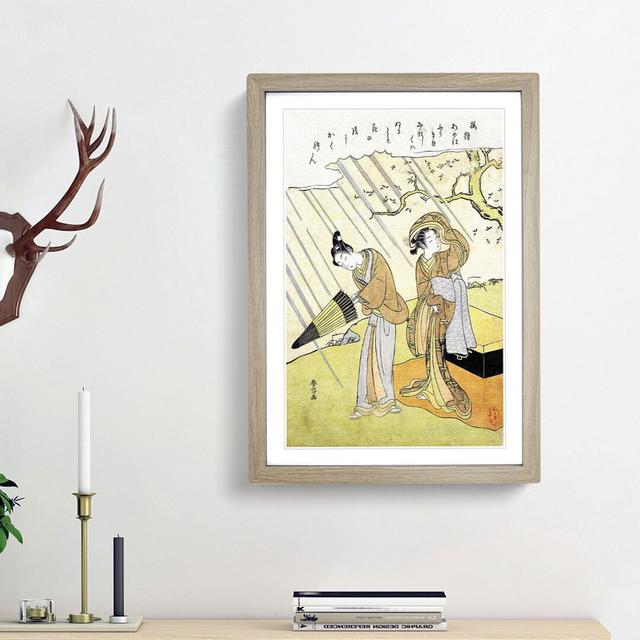 Caught in the Rain by Harunobu Suzuki - Picture Frame Graphic Art Print East Urban Home Size: 48cm H x 36cm W x 2cm D, Frame Option: Oak Framed on Productcaster.