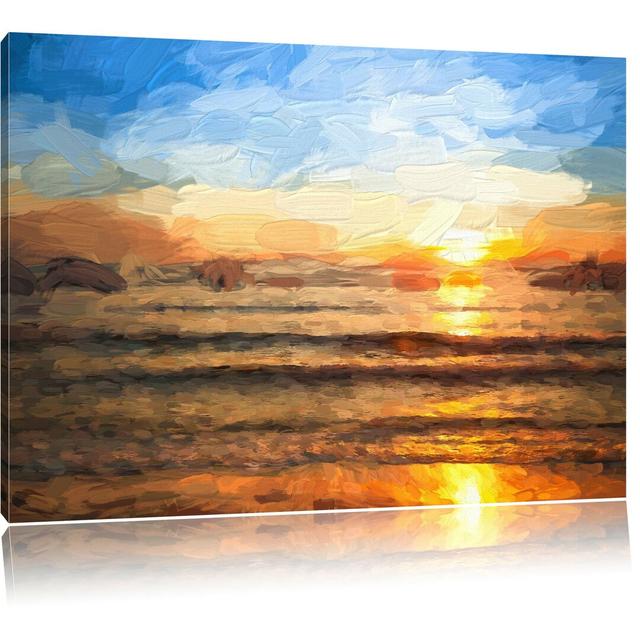 Leinwandbild Malibu Beach - Sunrise Water Sand in Blau/Braun East Urban Home Größe: 40 cm H x 60 cm B on Productcaster.