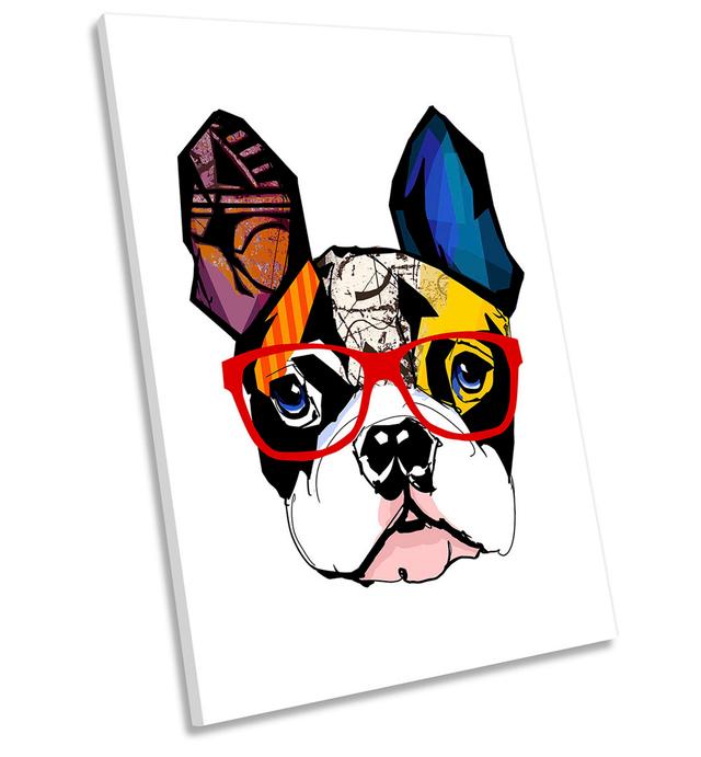 French Bulldog Sunglasses Picture CANVAS WALL ART Portrait Print Multi-Coloured Happy Larry Size: 61cm H x 40.6cm W x 2cm D on Productcaster.