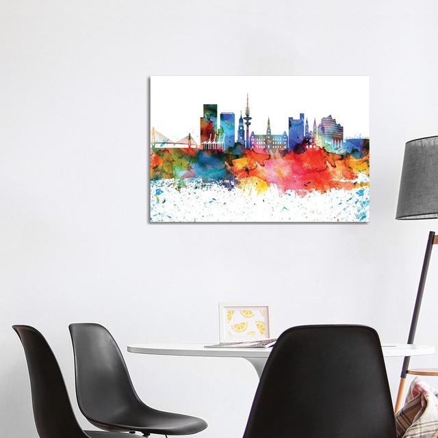 Hamburg Colourful Watercolour Skyline by WallDecorAddict - Wrapped Canvas Painting Latitude Run Size: 66.04cm H x 101.6cm W x 1.91cm D on Productcaster.