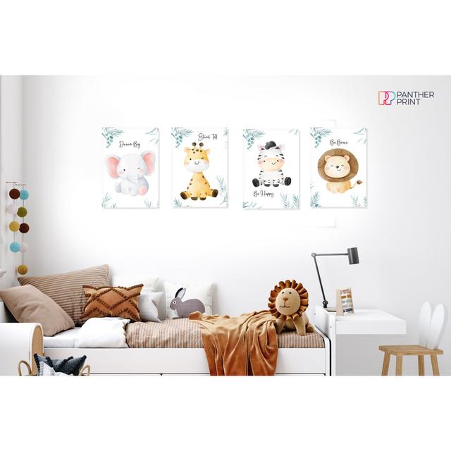 Safari Elephant, Giraffe, Lion, And Zebra - 4 Piece No Frame Print Set Zoomie Kids Size: 42cm H x 29.7cm W on Productcaster.