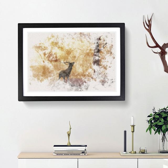 Deer Stag In An Autumn Forest - Picture Frame Painting on MDF East Urban Home Size: 62cm H x 87cm W x 2cm D, Frame Option: Black Framed on Productcaster.