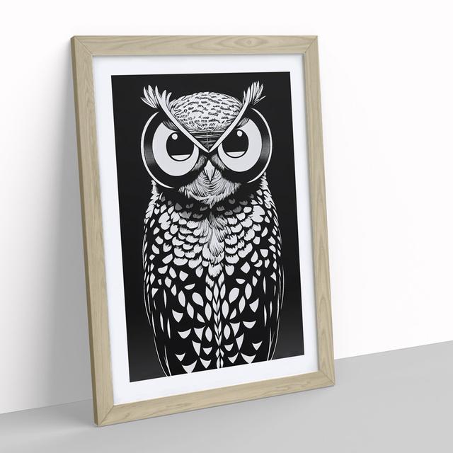 Owl Art Monochrome No.2 - Picture Frame Graphic Art Alpen Home Frame Colour: Oak, Size: 34cm H x 25cm W x 2cm D on Productcaster.