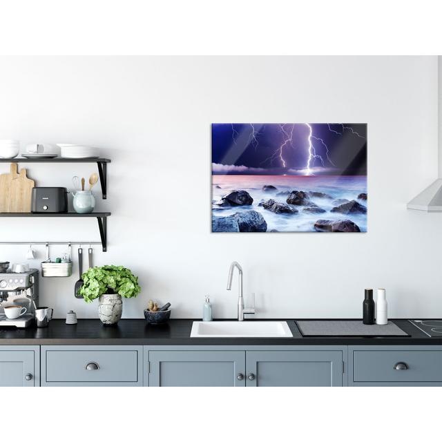 Glass picture | Mural on real glass Lightning Strike in the Sea | 2 purple LFs2295 Highland Dunes Size: 70cm H x 100cm W on Productcaster.