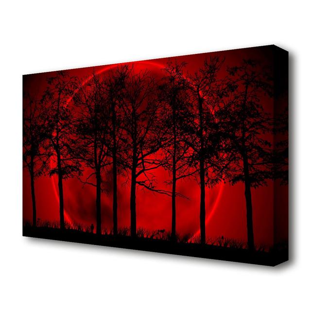 Red Forest Sun Landscape - Wrapped Canvas Photograph Print East Urban Home Size: 66 cm H x 101.6 cm W on Productcaster.