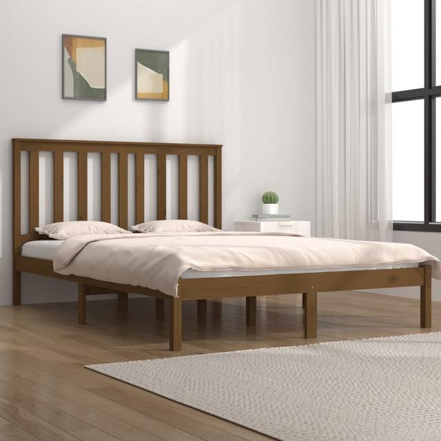 Bed Frame Solid Wood Marlow Home Co. Size: 200 x 200cm, Colour: Dark Brown on Productcaster.